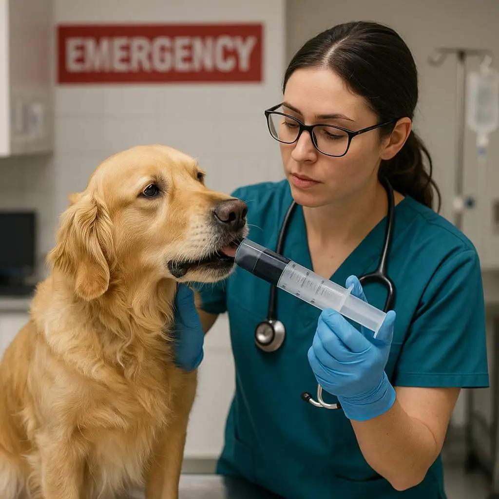 activated charcoal for dogs Emergency veterinarian safely administering activated charcoal to dog for toxin ingestion treatment