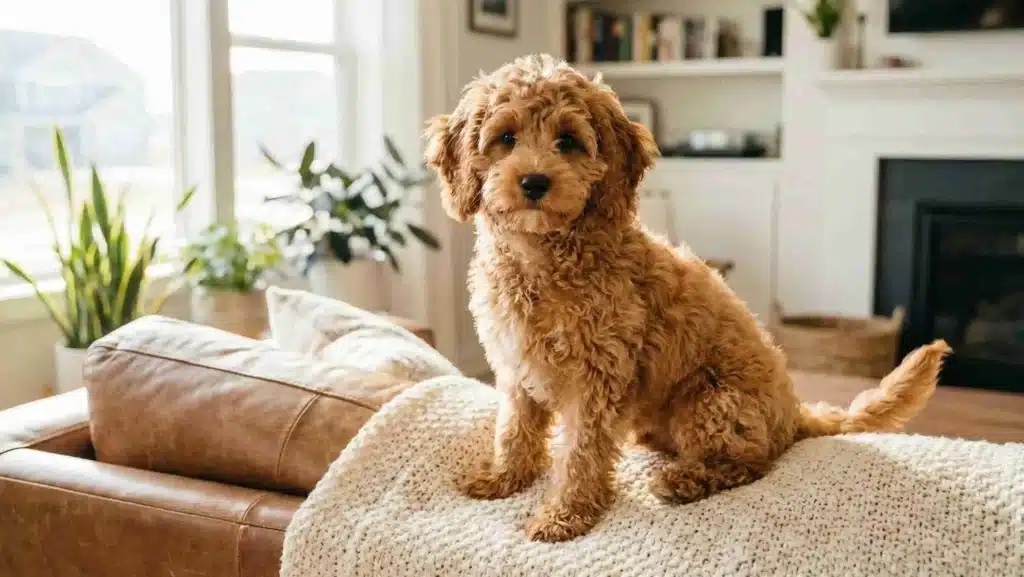 a dog sitting on a couch